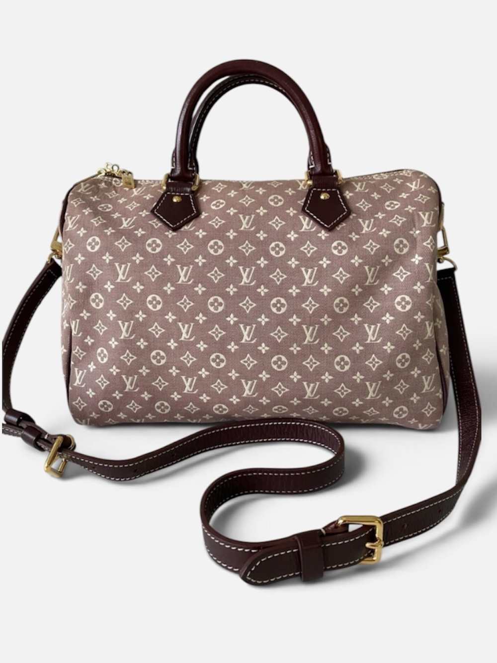 Louis Vuitton Burgundy Idylle Sepia Speedy Bandolier 30 Monogram Bag with COA